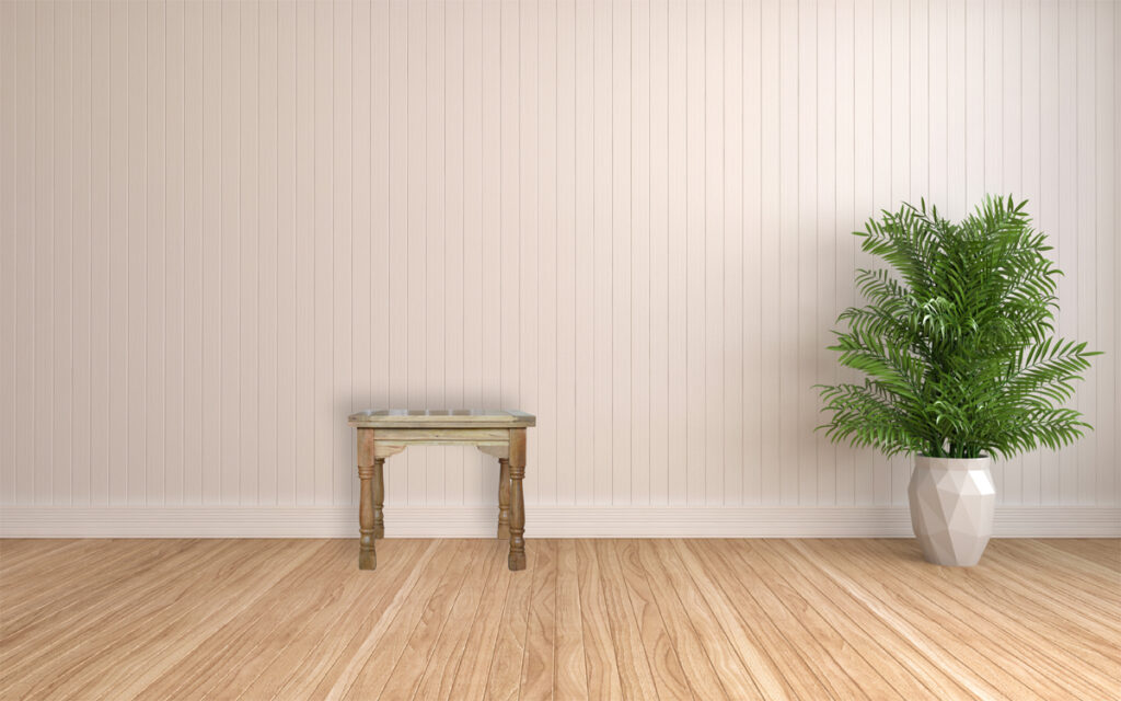 interior blanco con planta. ilustración 3d