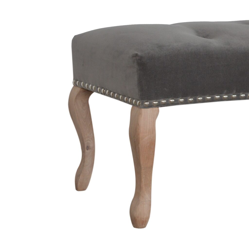 French Style Grey Velvet Bench - Image 5