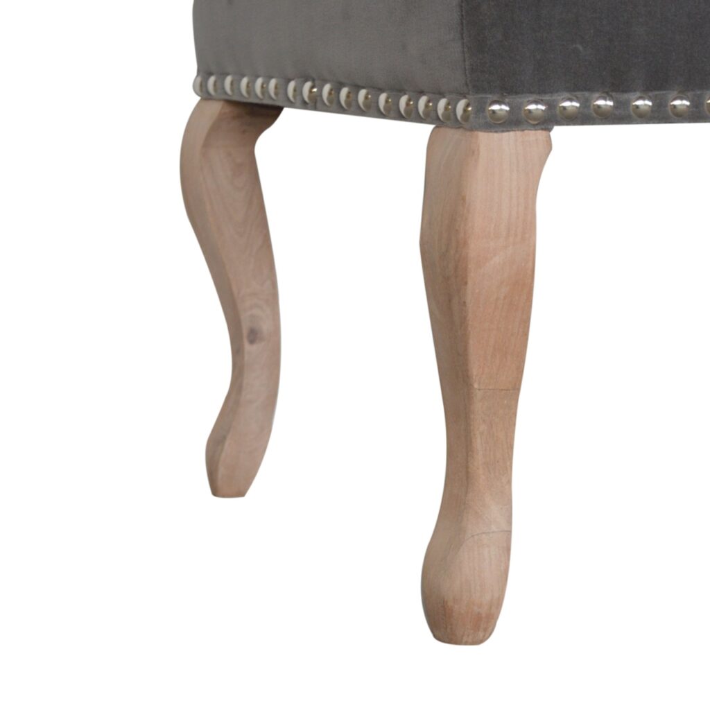French Style Grey Velvet Bench - Image 9