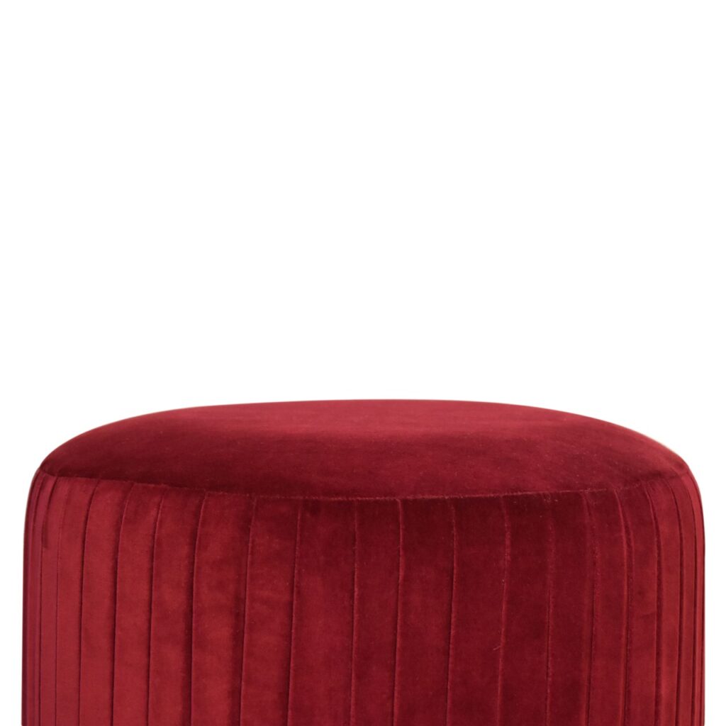 Wine Velvet Pleated Footstool - Image 4