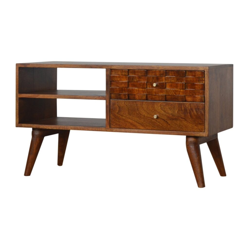 Tile Carved Chestnut TV Unit - Image 2
