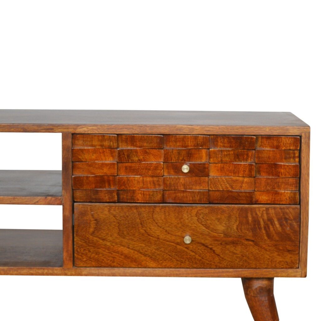 Tile Carved Chestnut TV Unit - Image 3