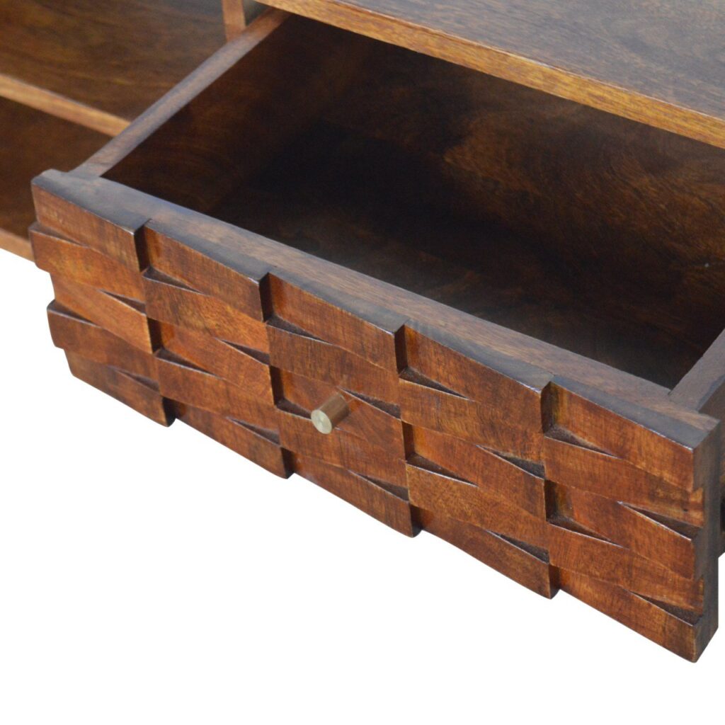 Tile Carved Chestnut TV Unit - Image 7