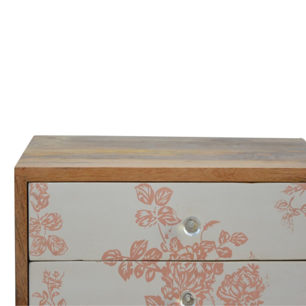 Pink Floral Screen Printed Bedside - Image 4