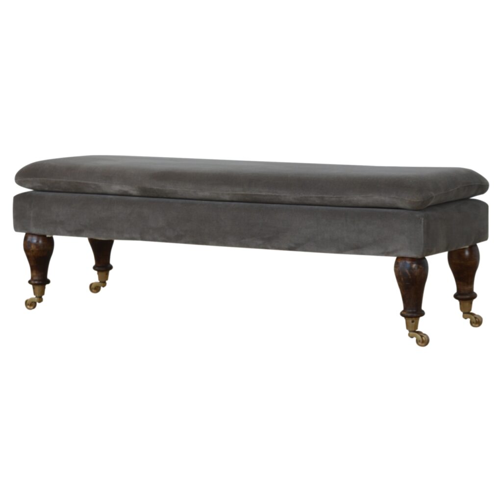 Grey Velvet Bench with Castor Feet - Image 3
