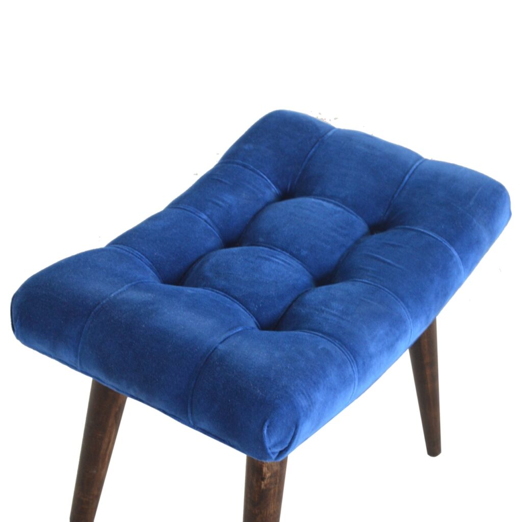 Royal Blue Cotton Velvet Bench - Image 6