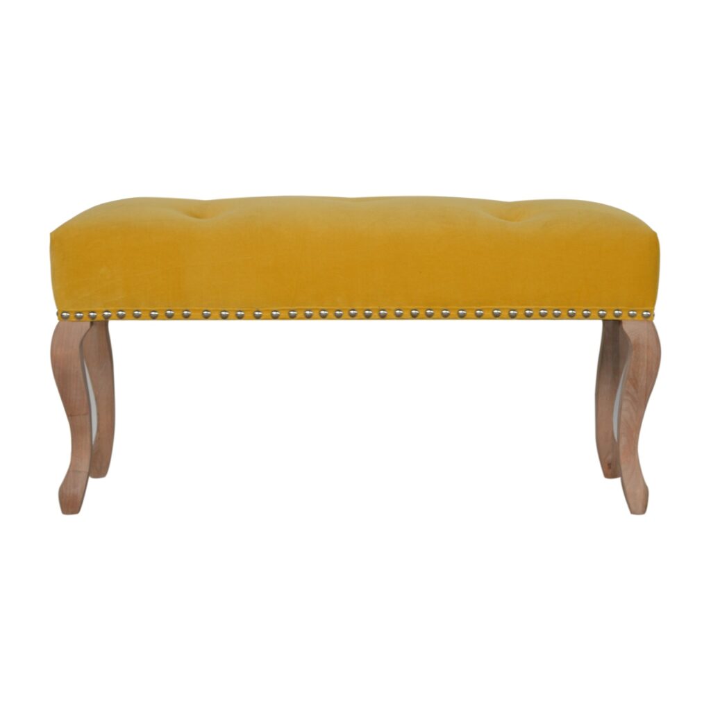 French Style Mustard Velvet Bench - Image 2