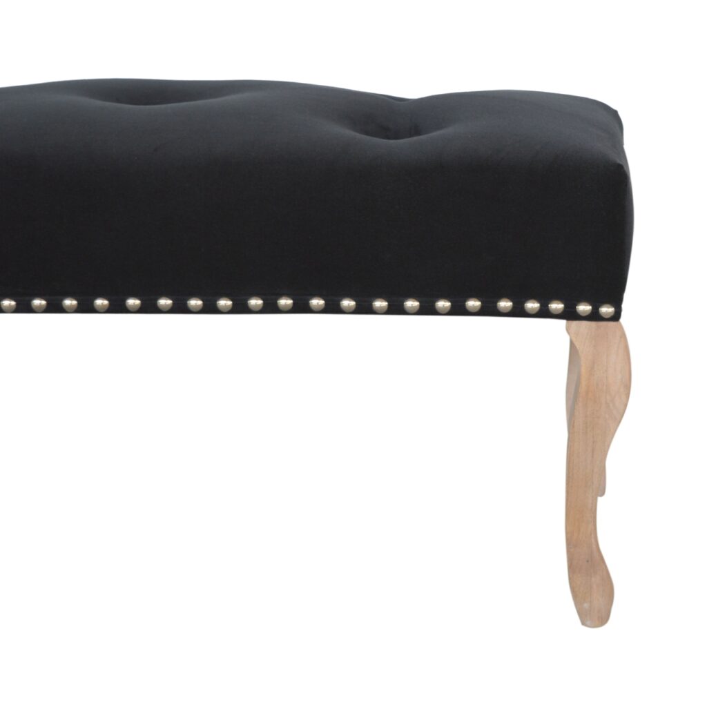 French Style Black Velvet Bench - Image 6