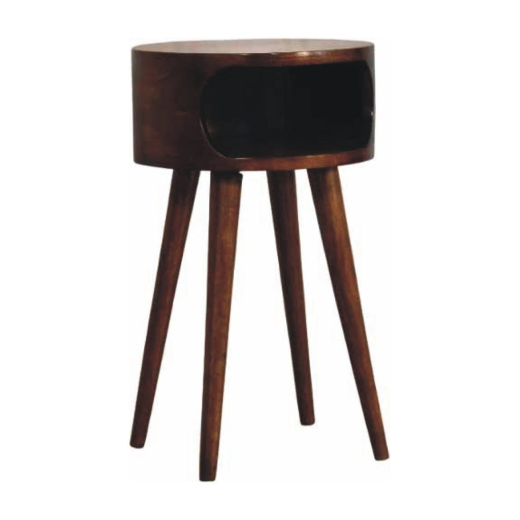 Round Chestnut Nightstand with Open Shelf - Image 3