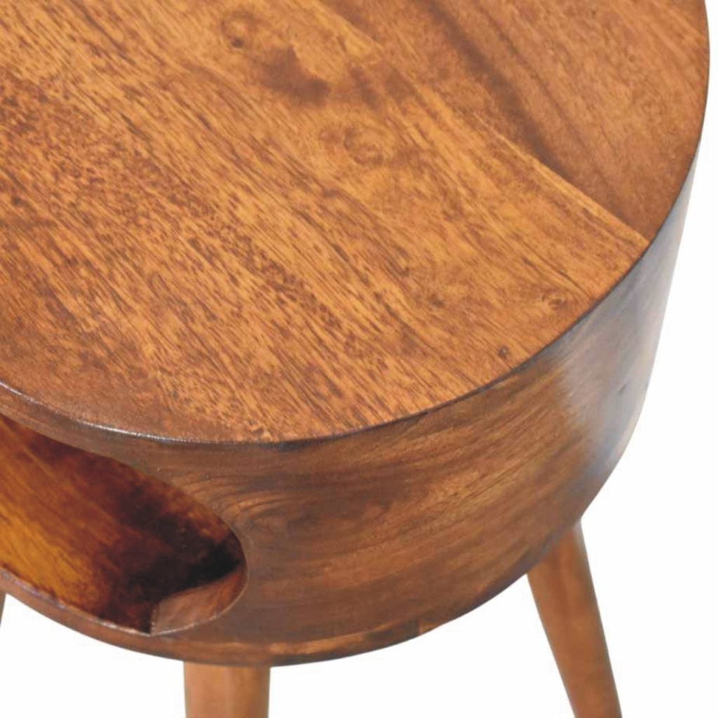 Round Chestnut Nightstand with Open Shelf - Image 5