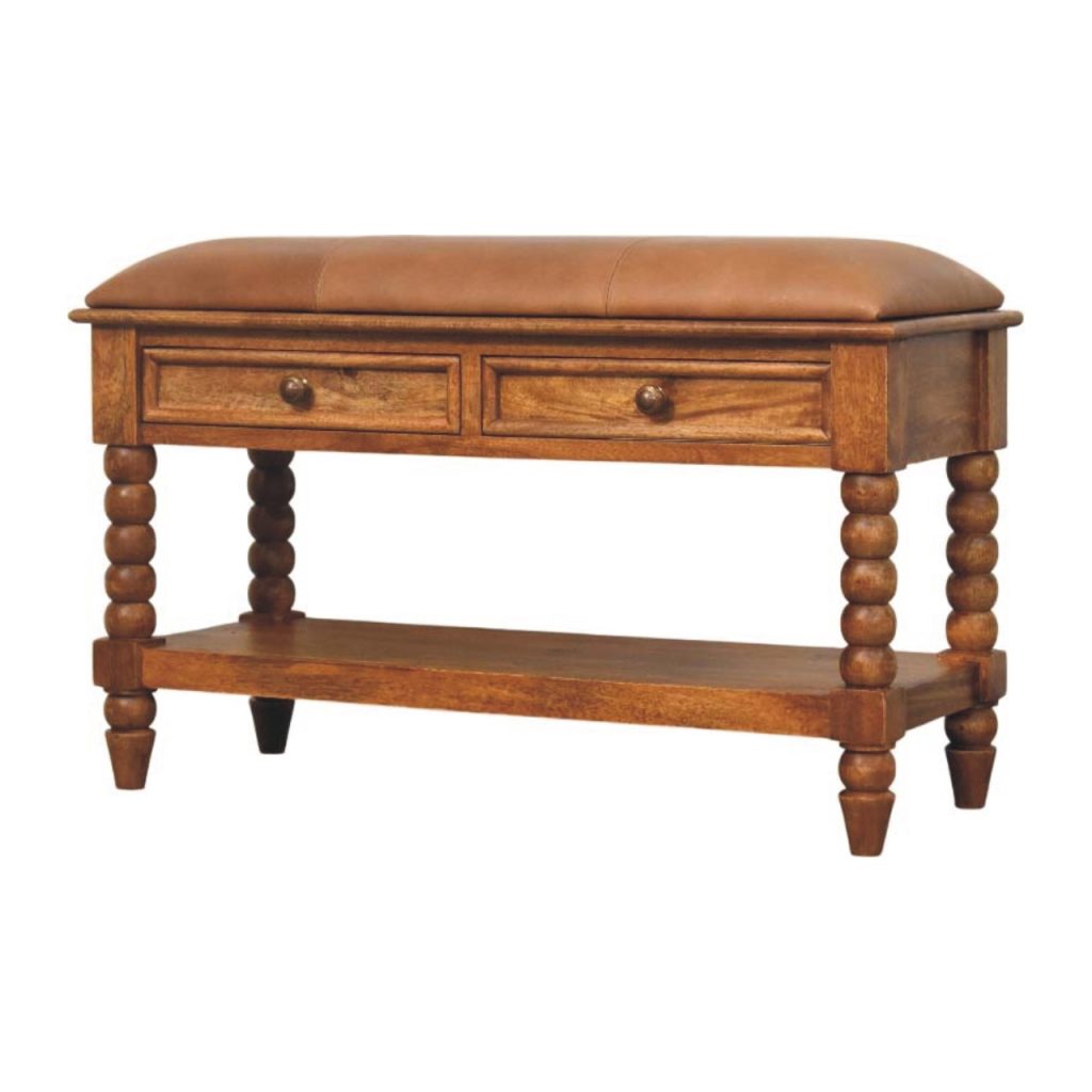 Leather Spindle Bench - Image 3