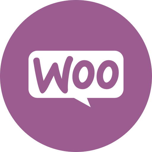 Purple circle with Woo speech bubble logo