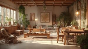 Sunlit bohemian living room filled with lush houseplants
