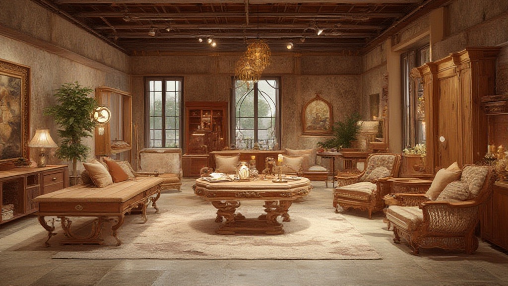 Elegant traditional living room with carved wooden furniture